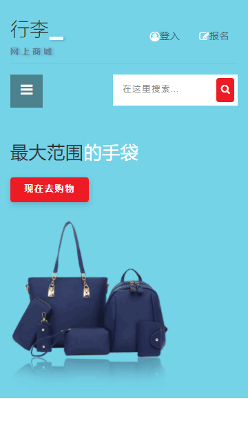 手提包網(wǎng)頁模板,背包html5模板